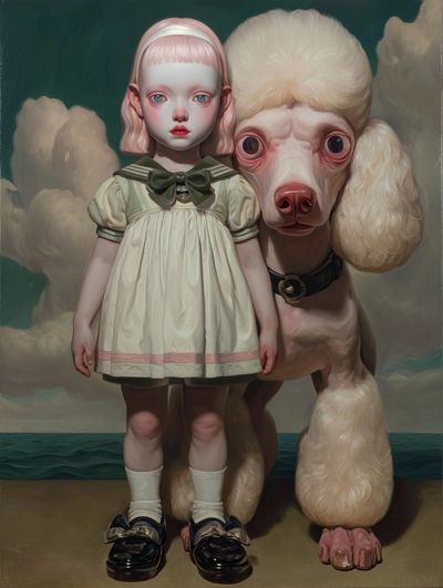 Surreal Girl with Poodle — Fine Art Print. poster print