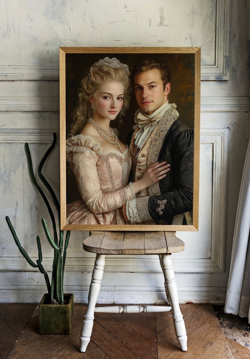 Regency Couple Portrait Print. room preview