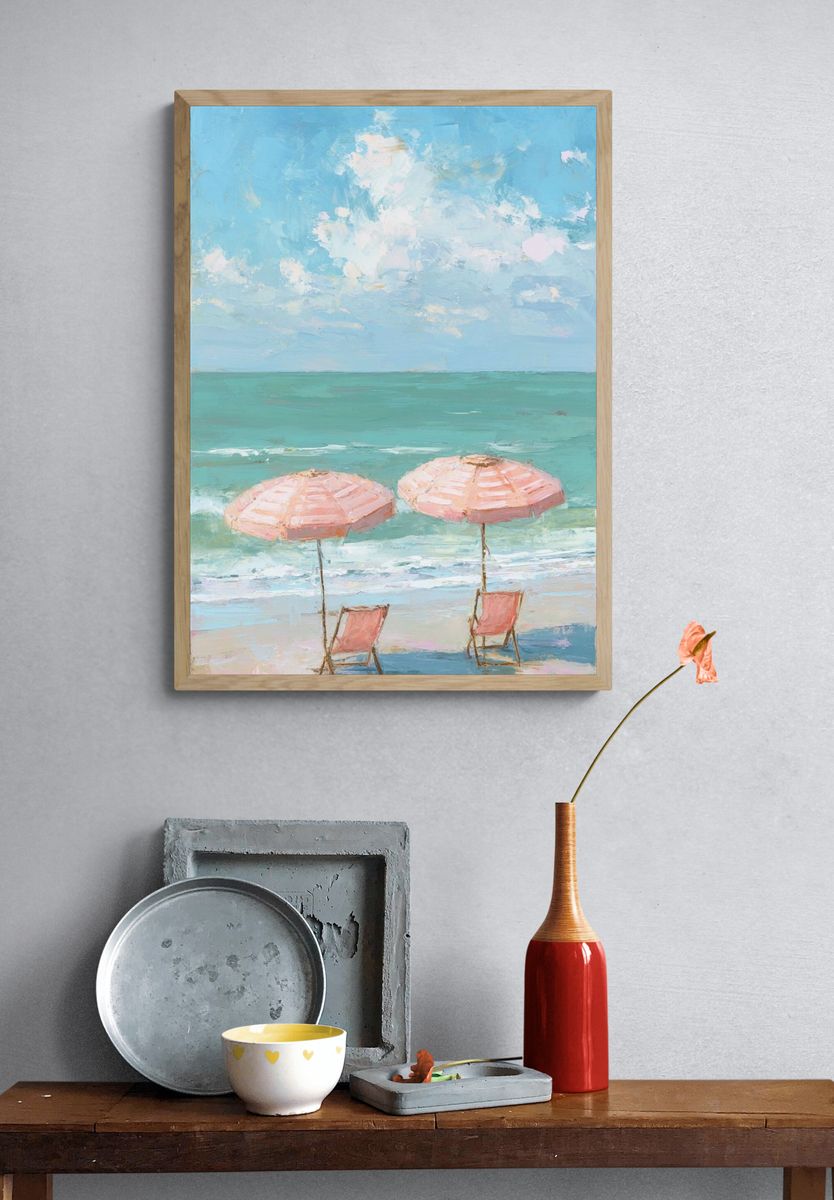 Pastel Beach Umbrellas Painting Poster. — room view 3