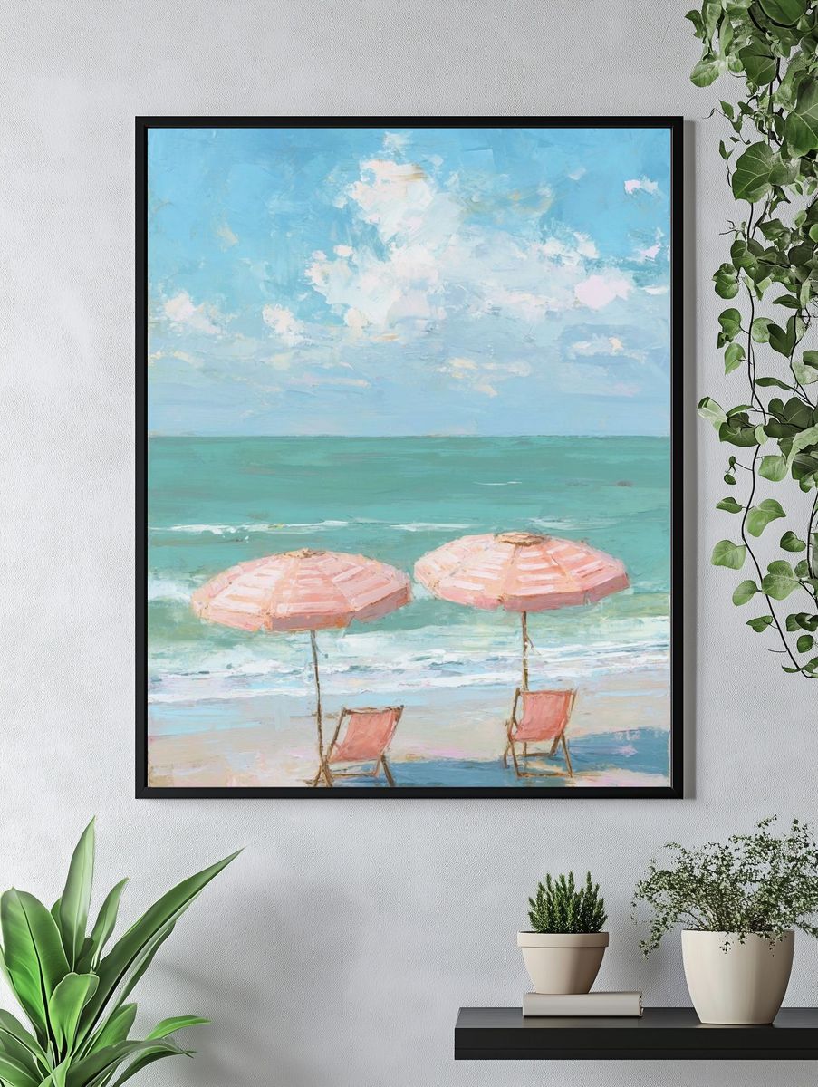Pastel Beach Umbrellas Painting Poster. — room view 4