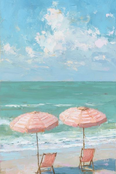 Pastel Beach Umbrellas Painting Poster.