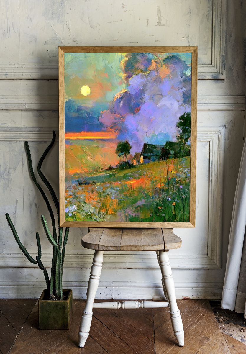 Sunset Meadow Landscape Print. — room view 1