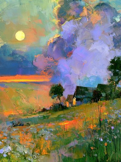 Sunset Meadow Landscape Print.