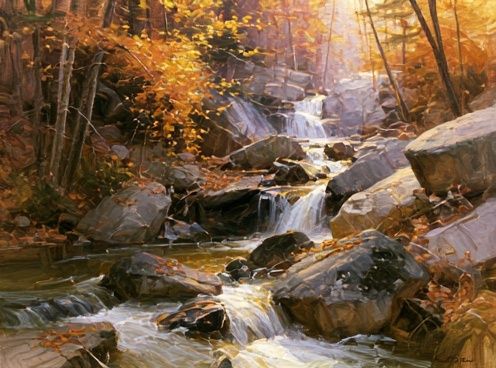 Autumn Forest Waterfall Fine-Art Poster. poster detail