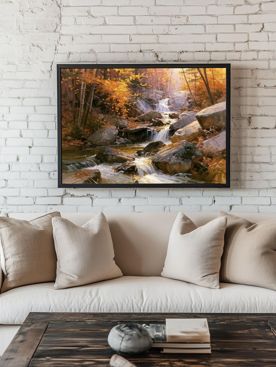 Autumn Forest Waterfall Fine-Art Poster. — room view 1