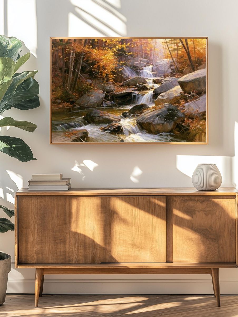 Autumn Forest Waterfall Fine-Art Poster. — room view 3