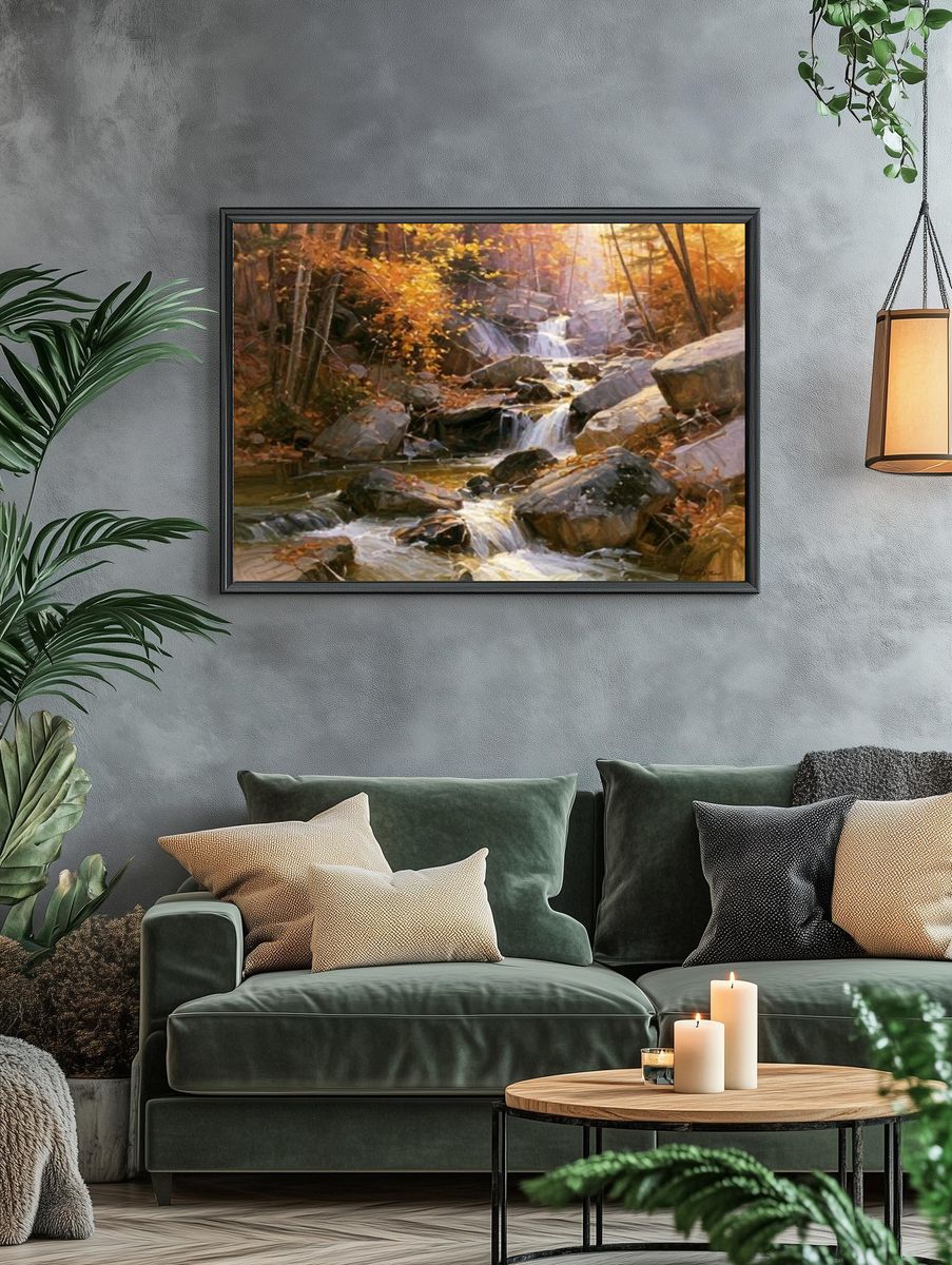 Autumn Forest Waterfall Fine-Art Poster. — room view 4