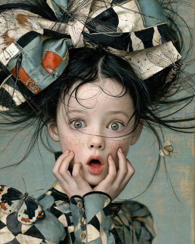Surprised Girl with Butterflies Print.