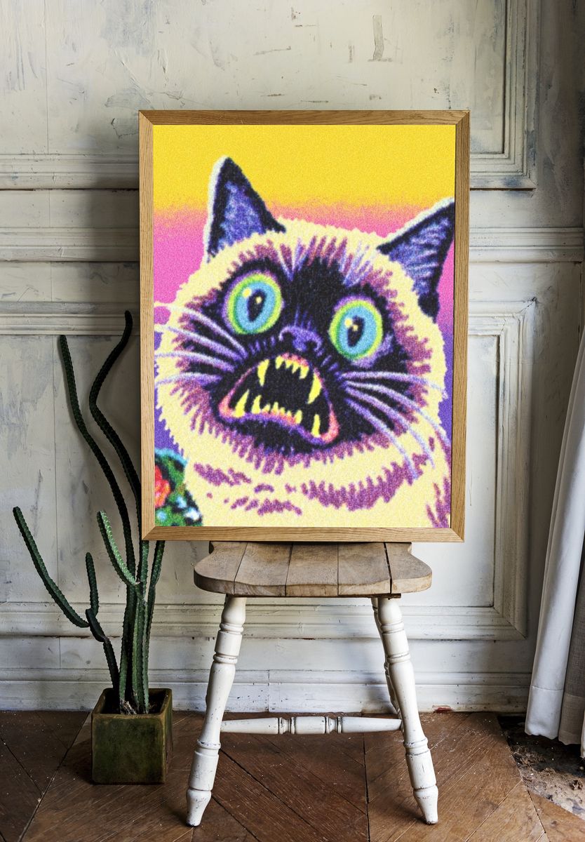 Psychedelic Cat Pop-Art Poster. — room view 1