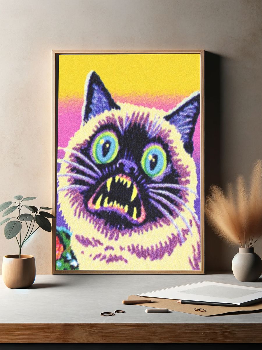 Psychedelic Cat Pop-Art Poster. — room view 2