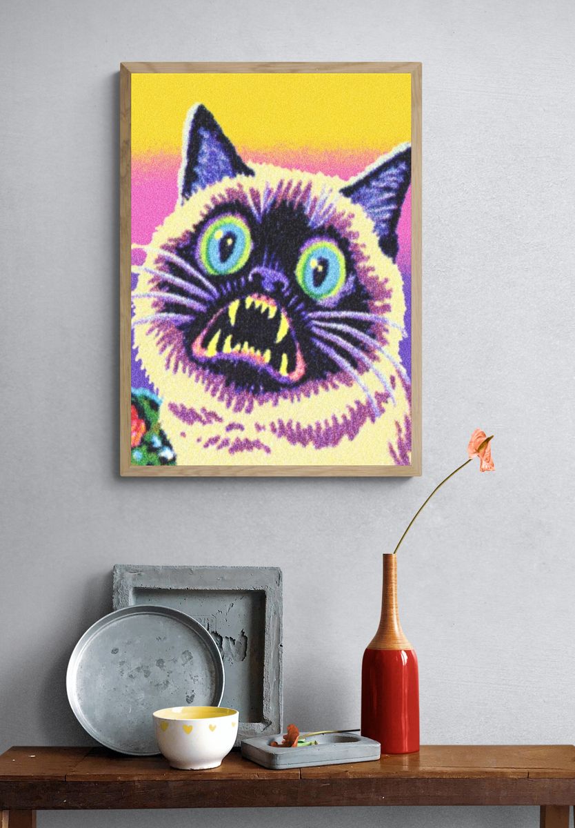 Psychedelic Cat Pop-Art Poster. — room view 3