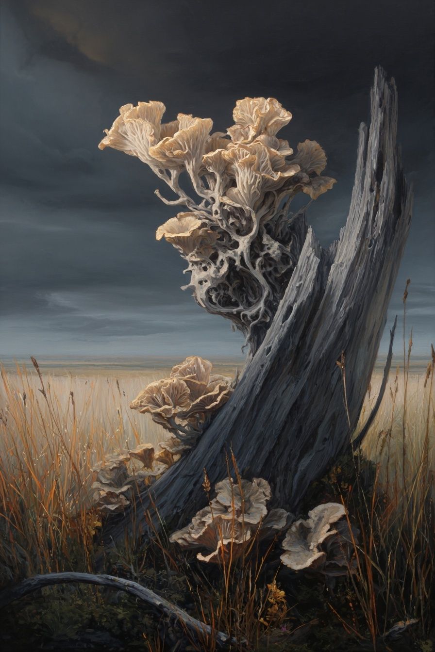 Mushroom Growth on Driftwood — Fine Art Print. poster — fine-art art