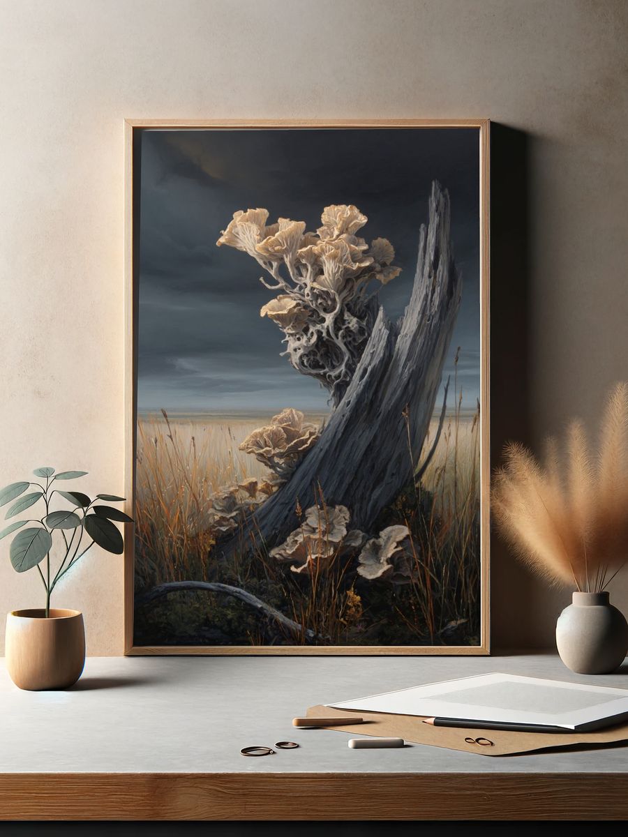 Mushroom Growth on Driftwood — Fine Art Print. — room view 2
