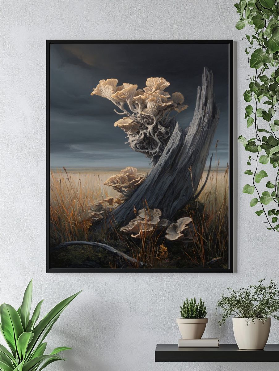 Mushroom Growth on Driftwood — Fine Art Print. — room view 4
