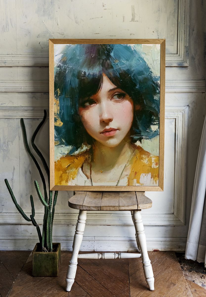Blue-Haired Portrait Fine-Art Print. room preview