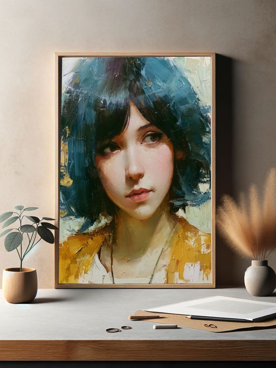Blue-Haired Portrait Fine-Art Print. — room view 2