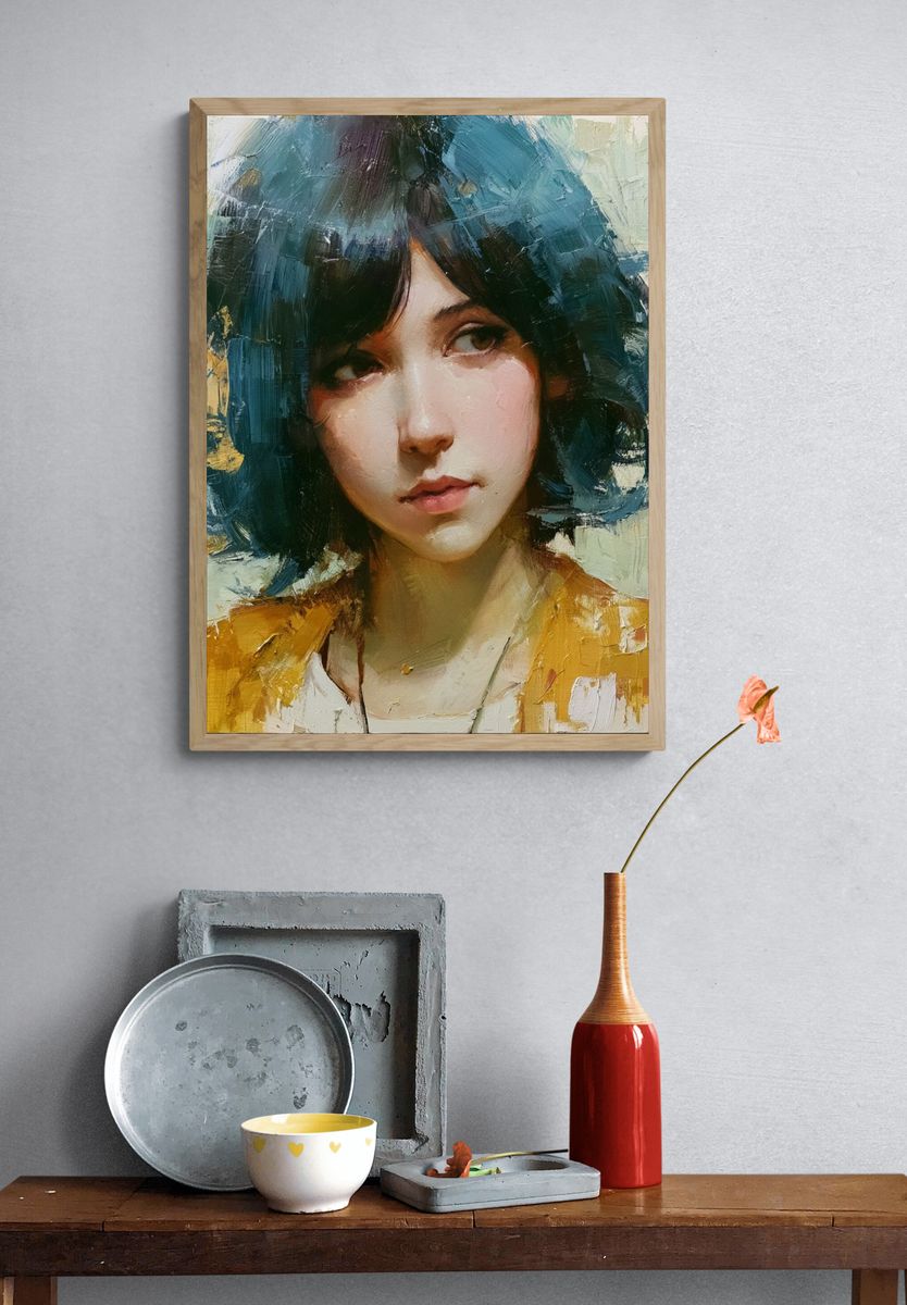 Blue-Haired Portrait Fine-Art Print. — room view 3