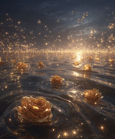 Golden Roses in Water — Fine Art Print. poster print