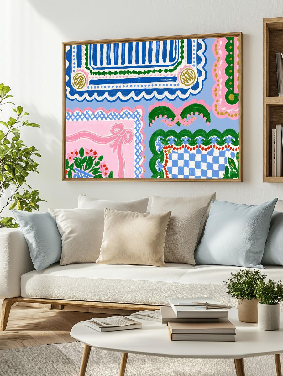 Pastel Folk Pattern Poster. — room view 2