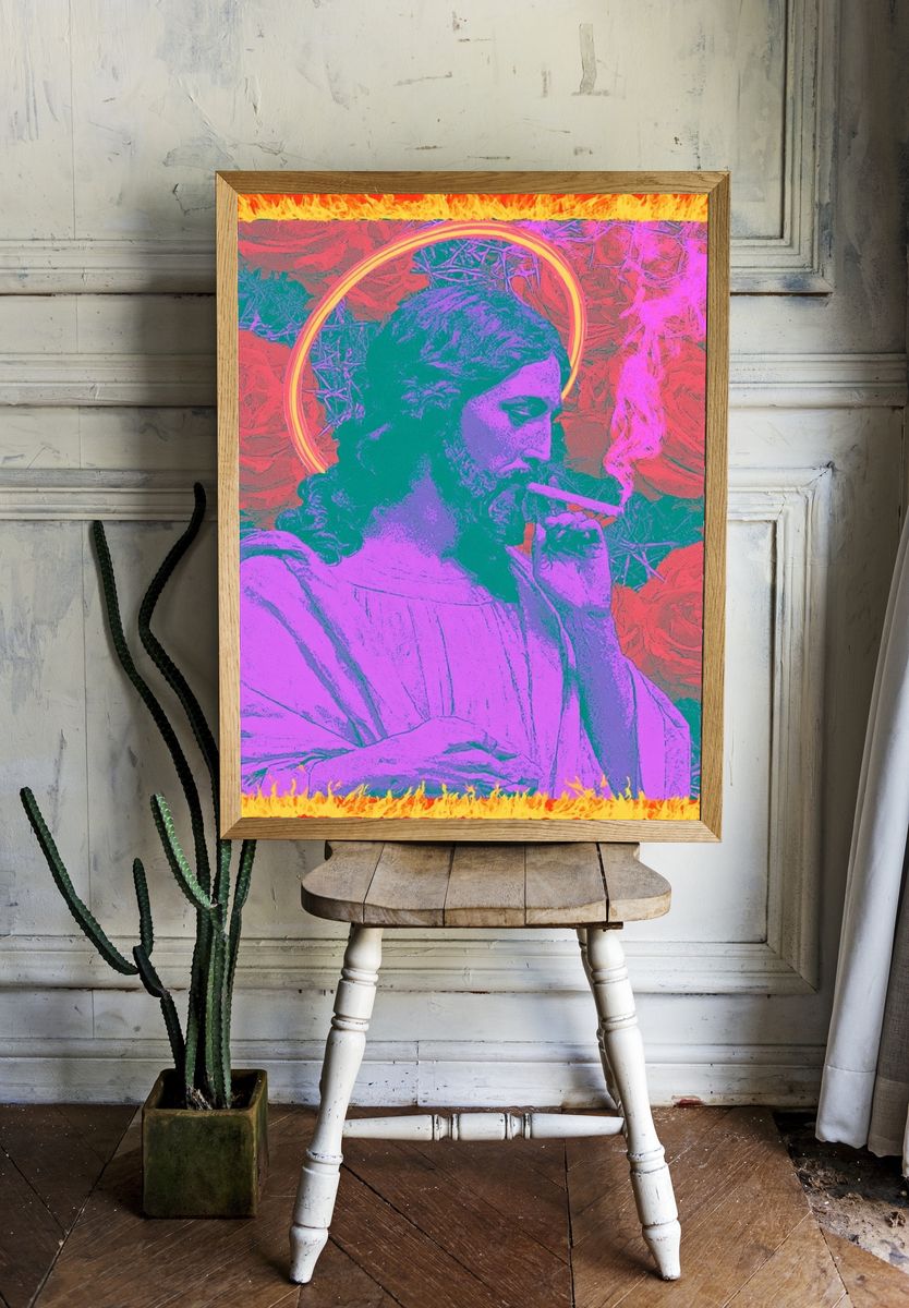 Neon Saint Pop-Art Poster. room preview