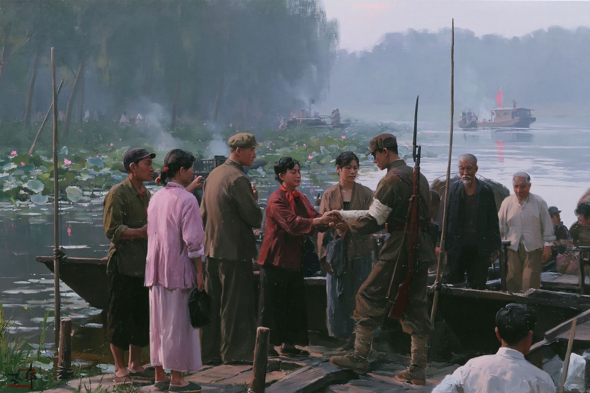 River Crossing Oil Painting Poster. poster — fine-art art