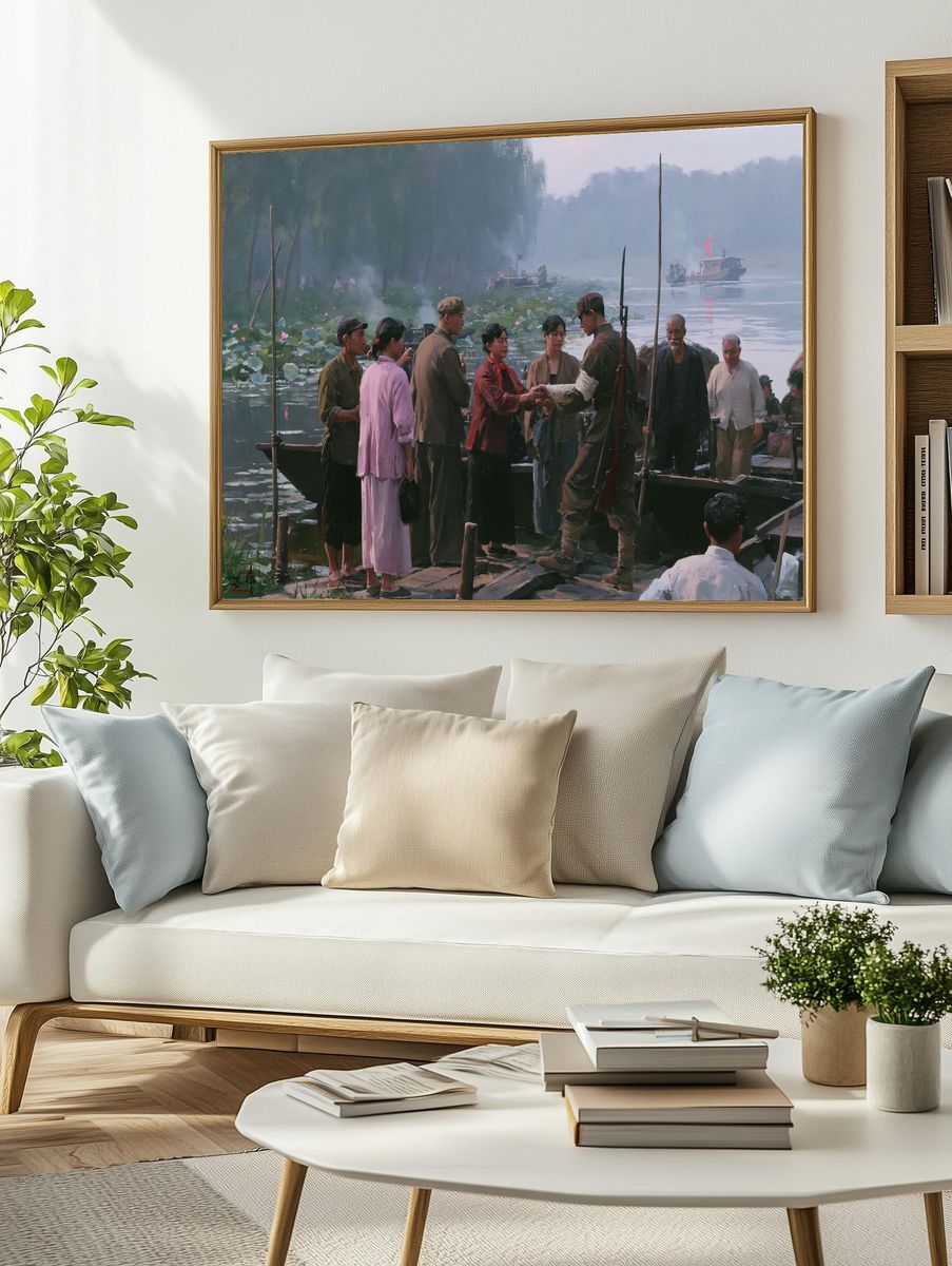 River Crossing Oil Painting Poster. — room view 2