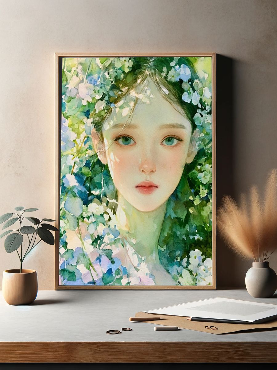 Floral Portrait Watercolor Print. — room view 2