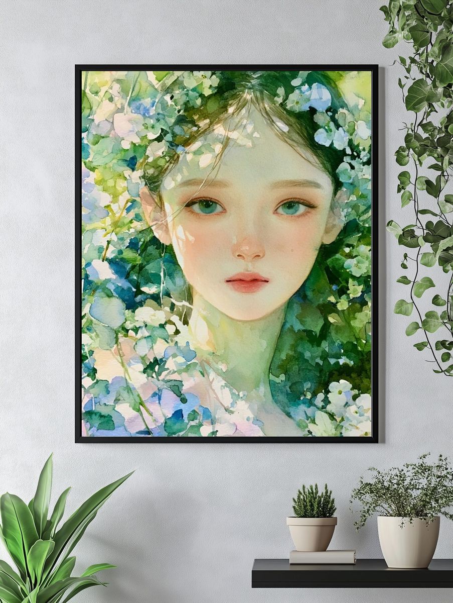 Floral Portrait Watercolor Print. — room view 4