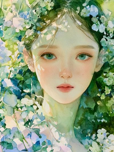 Floral Portrait Watercolor Print.