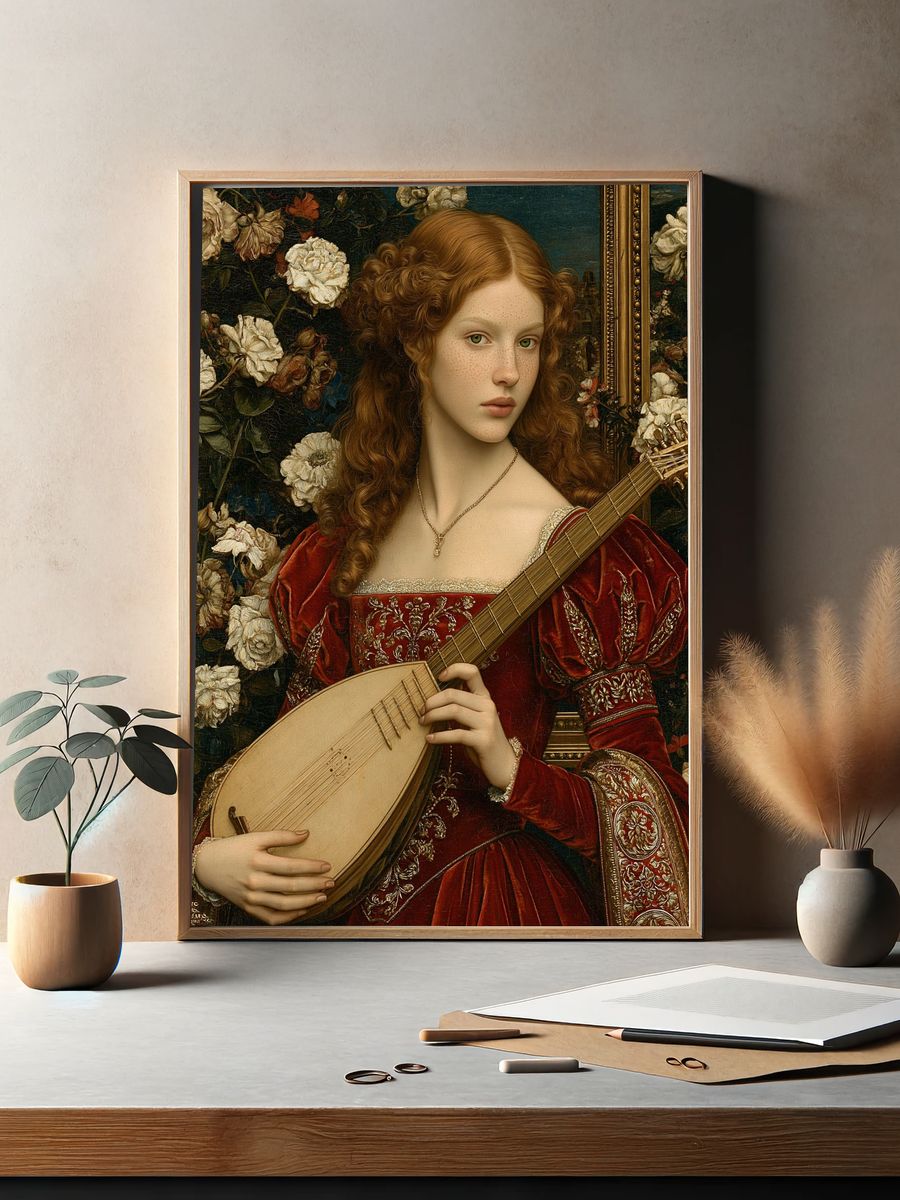 Renaissance Lute Portrait Print. — room view 2