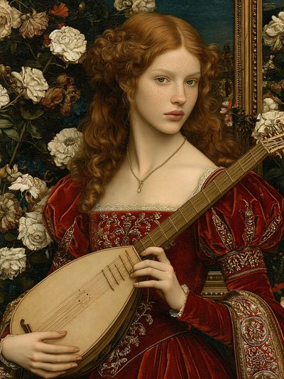 Renaissance Lute Portrait Print. poster