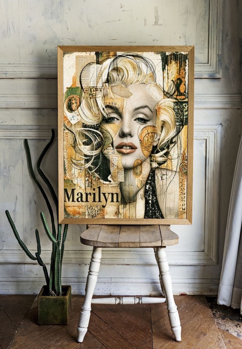 Marilyn Collage Portrait Print. room preview