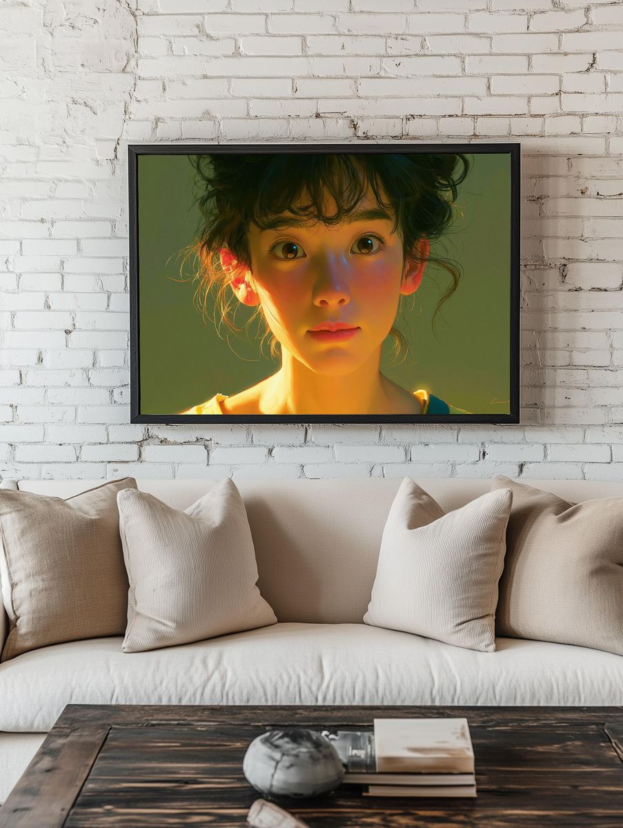 Curious Girl Portrait Print. room preview