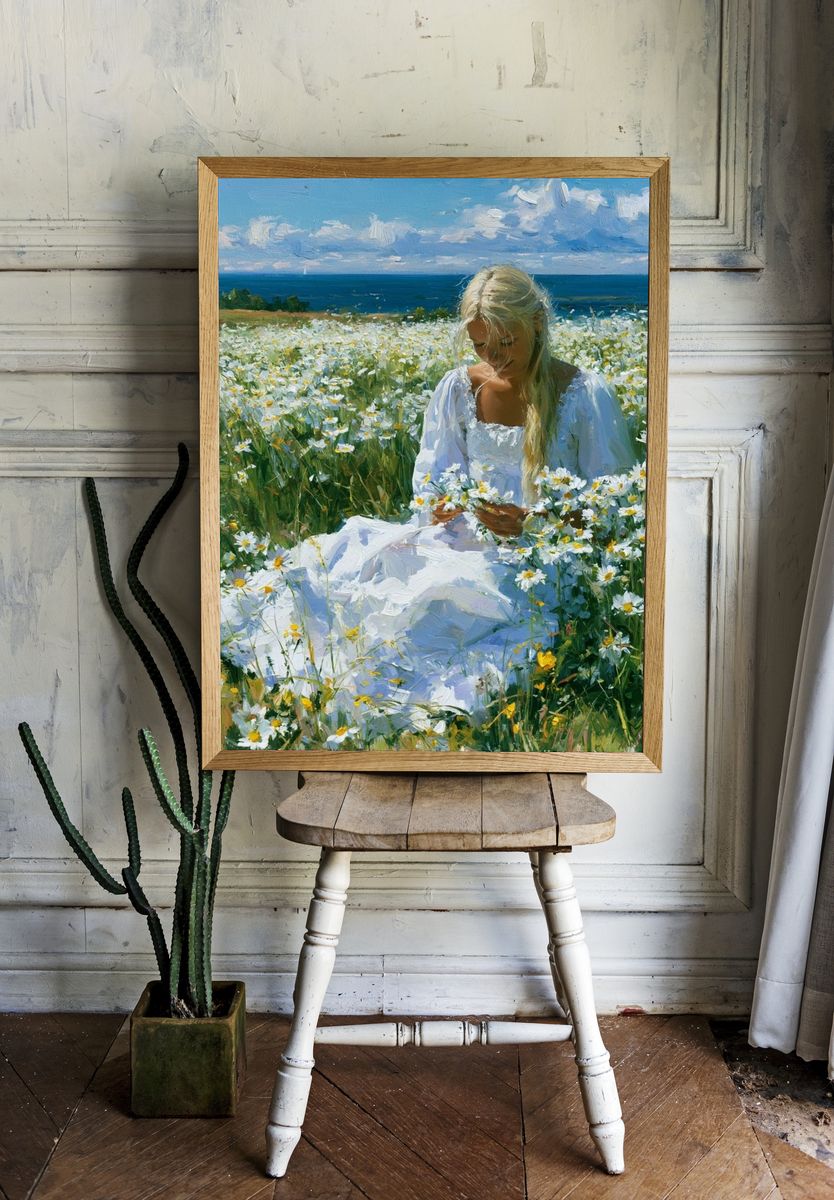 Daisy Meadow by the Sea Poster. room preview