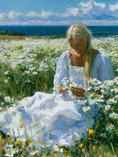 Daisy Meadow by the Sea Poster.