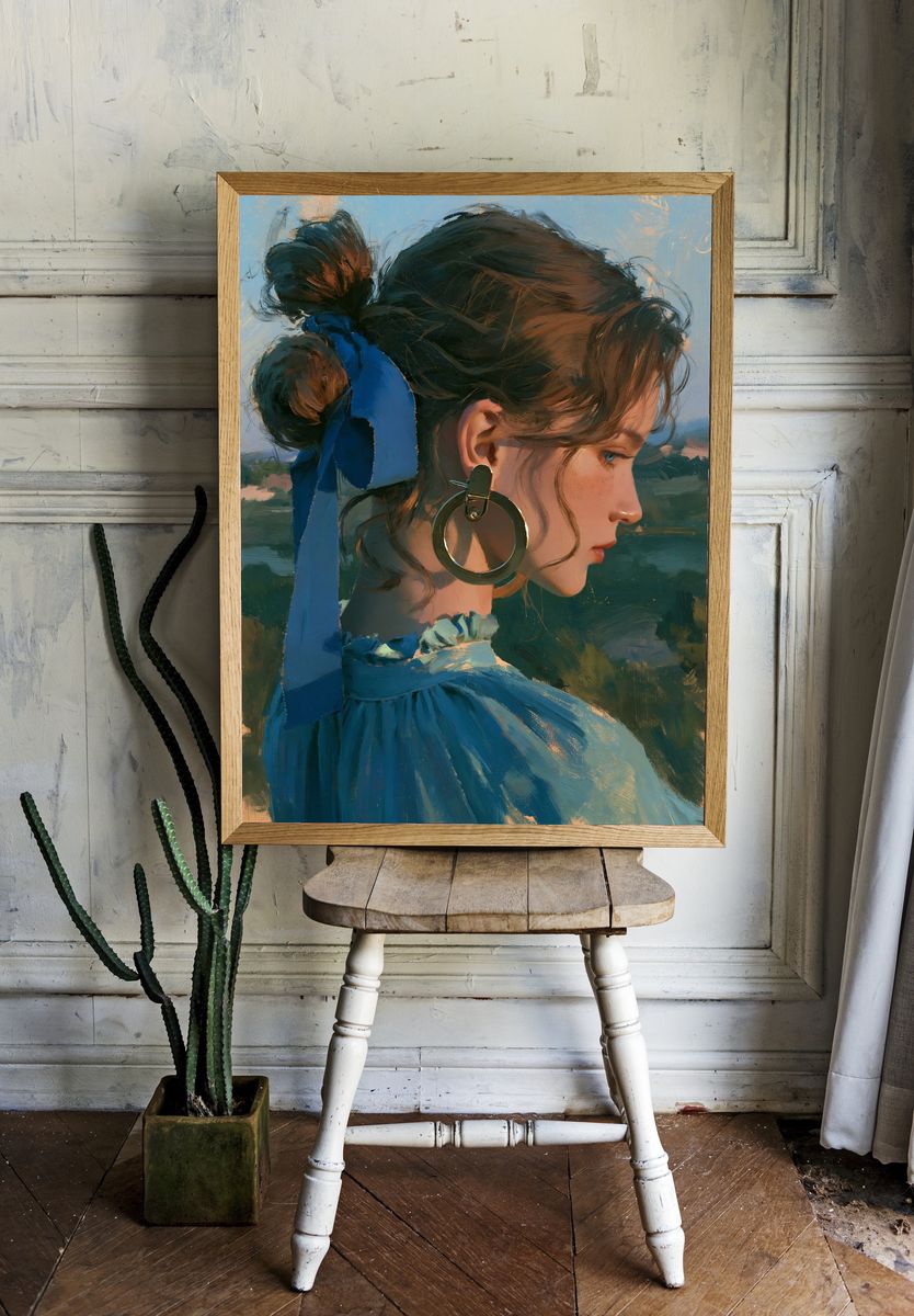 Blue Ribbon Portrait Illustration Poster. room preview