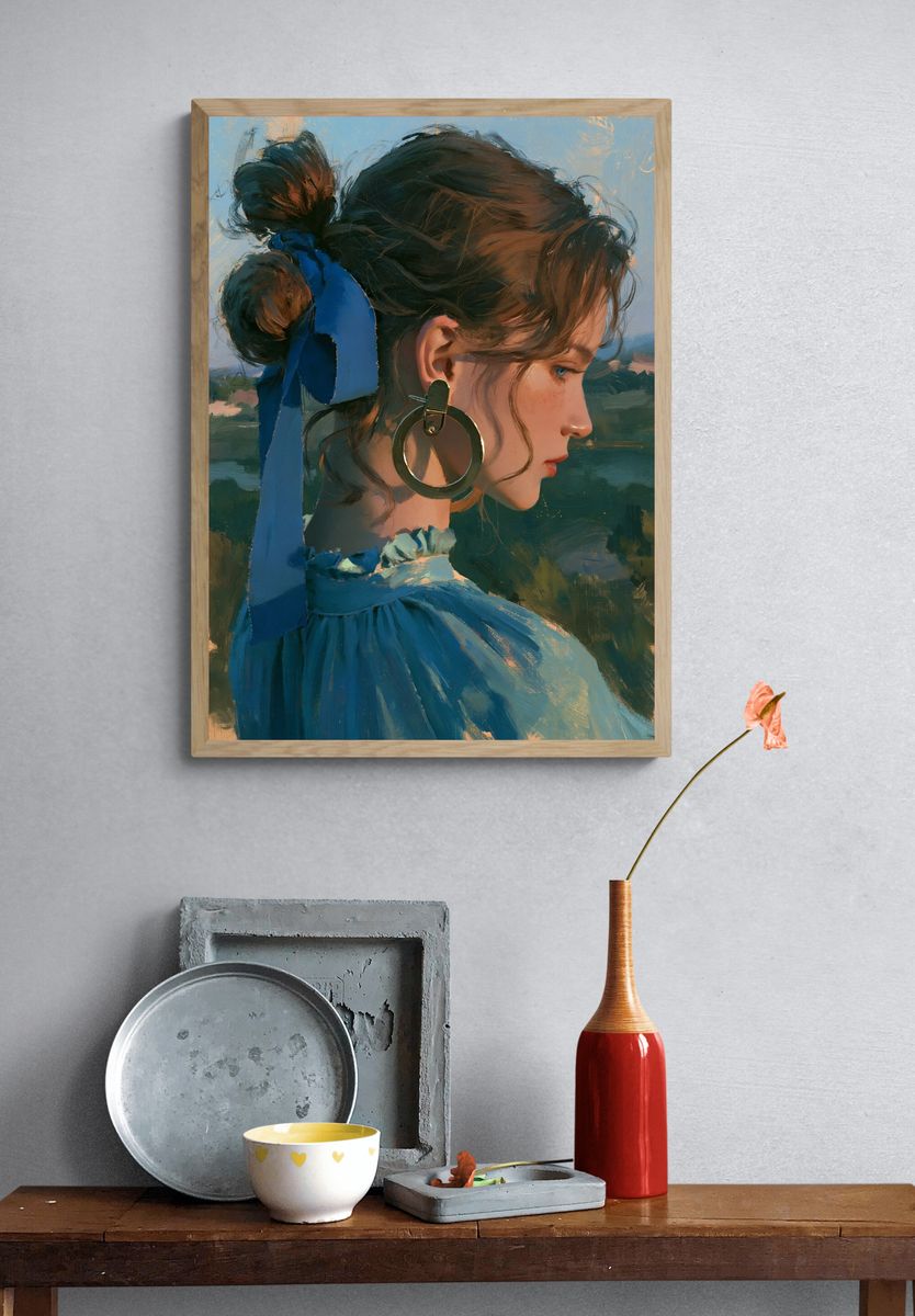 Blue Ribbon Portrait Illustration Poster. — room view 3
