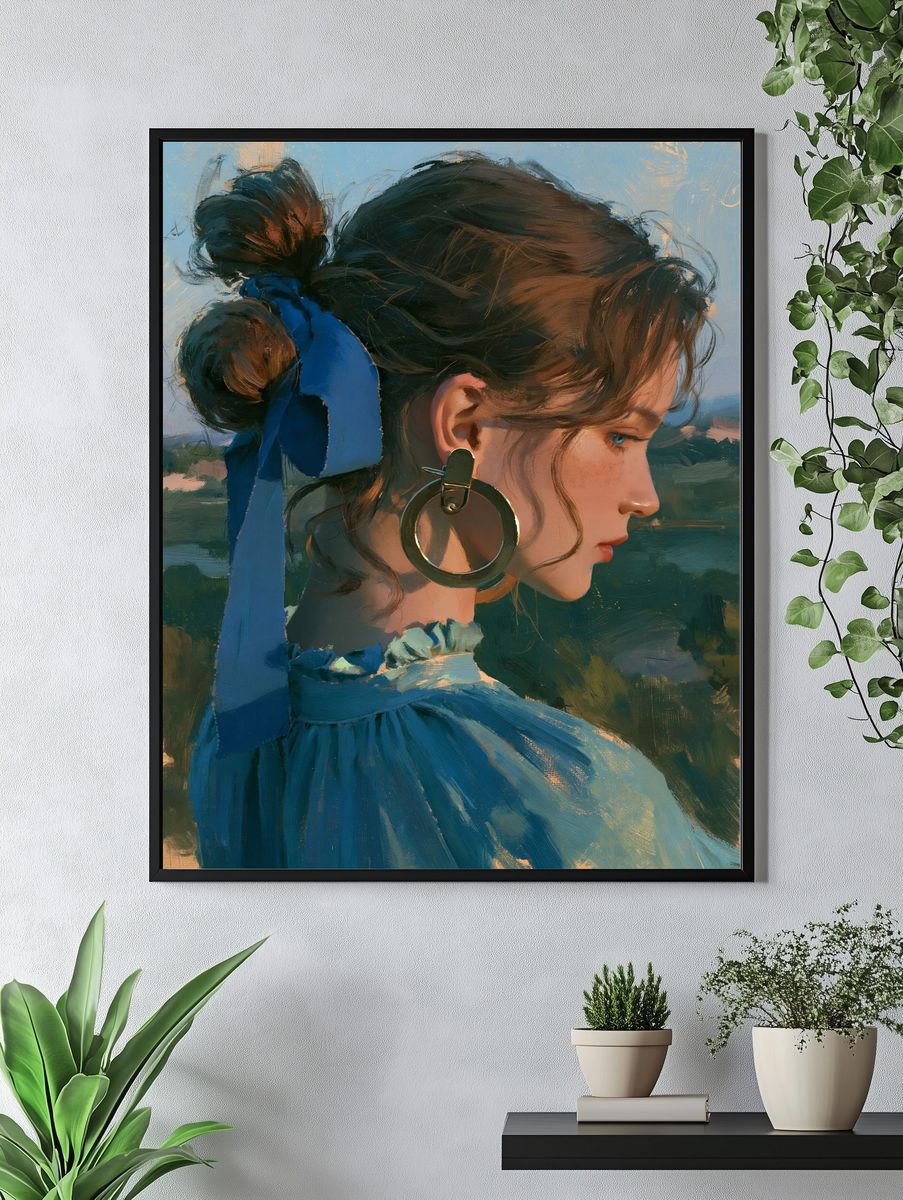 Blue Ribbon Portrait Illustration Poster. — room view 4