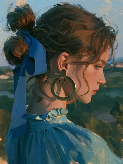 Blue Ribbon Portrait Illustration Poster.