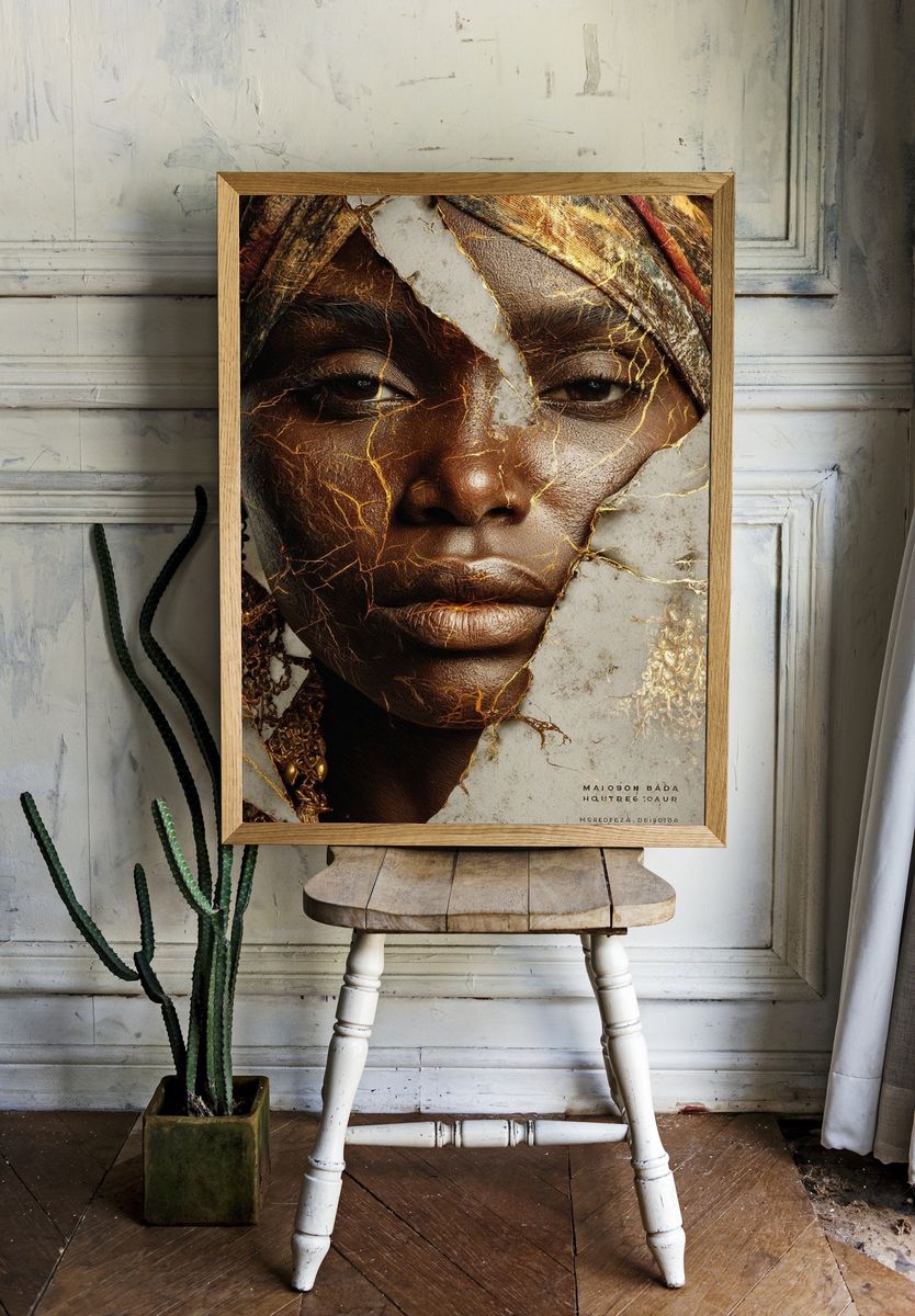 Golden Portrait Collage Print. room preview
