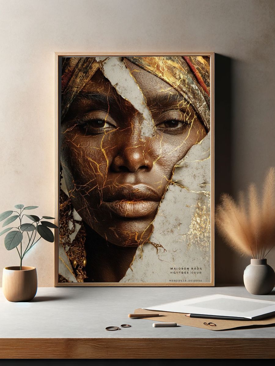 Golden Portrait Collage Print. — room view 2