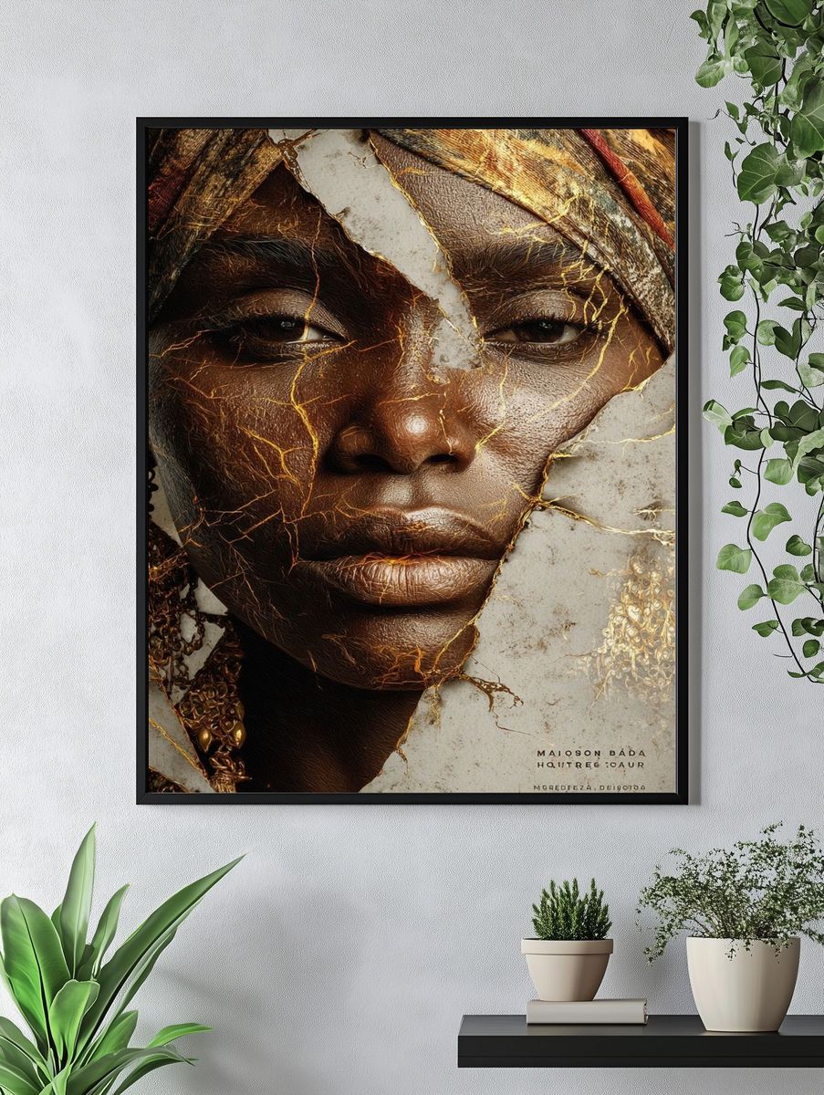 Golden Portrait Collage Print. — room view 4