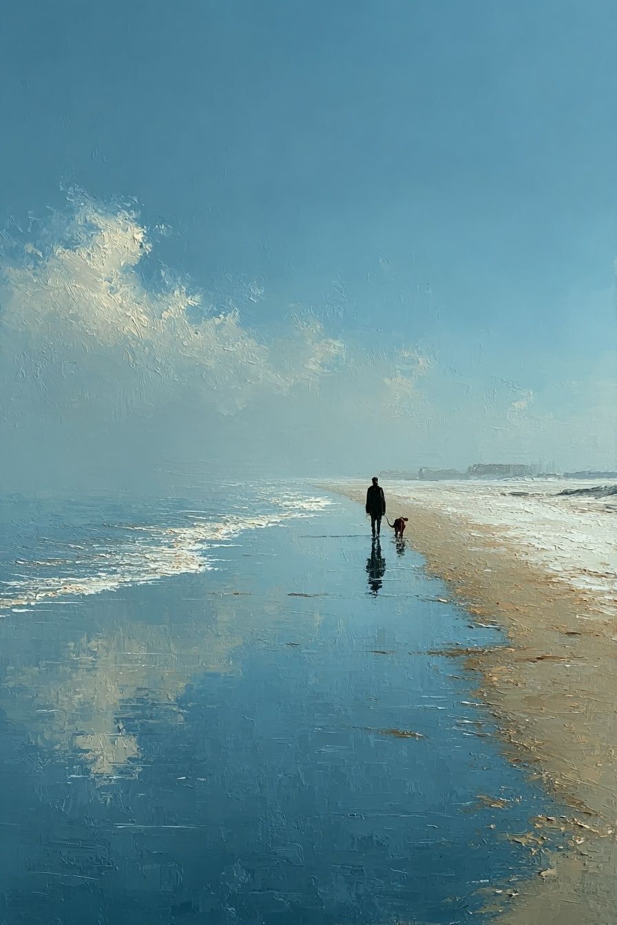 Solitary Beach Walk Painting Poster. poster detail