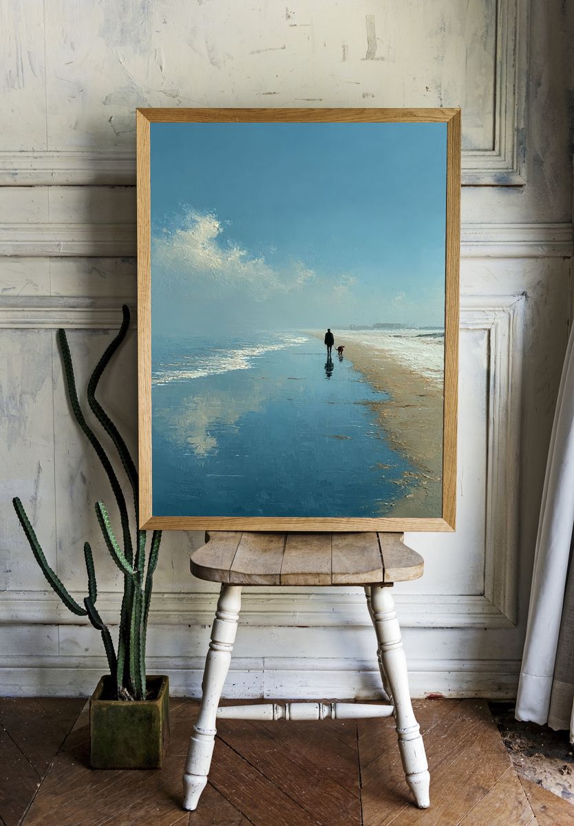 Solitary Beach Walk Painting Poster. room preview
