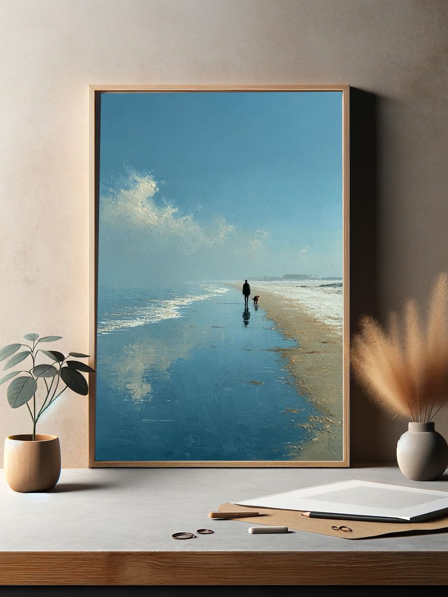 Solitary Beach Walk Painting Poster. — room view 2
