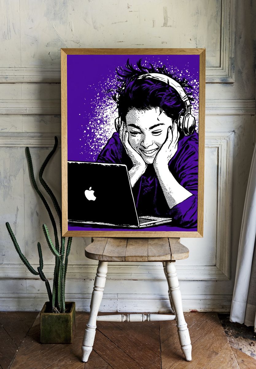Headphones and Laptop Pop-Art Poster. — room view 1