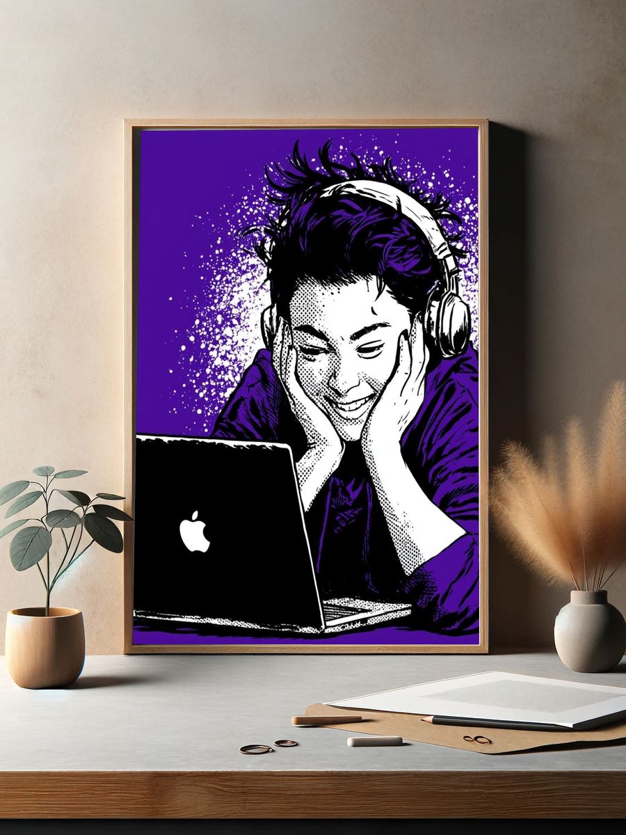 Headphones and Laptop Pop-Art Poster. — room view 2