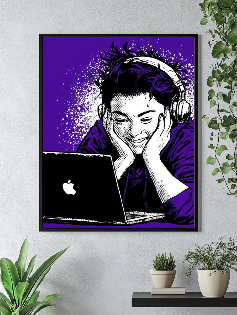 Headphones and Laptop Pop-Art Poster. — room view 4