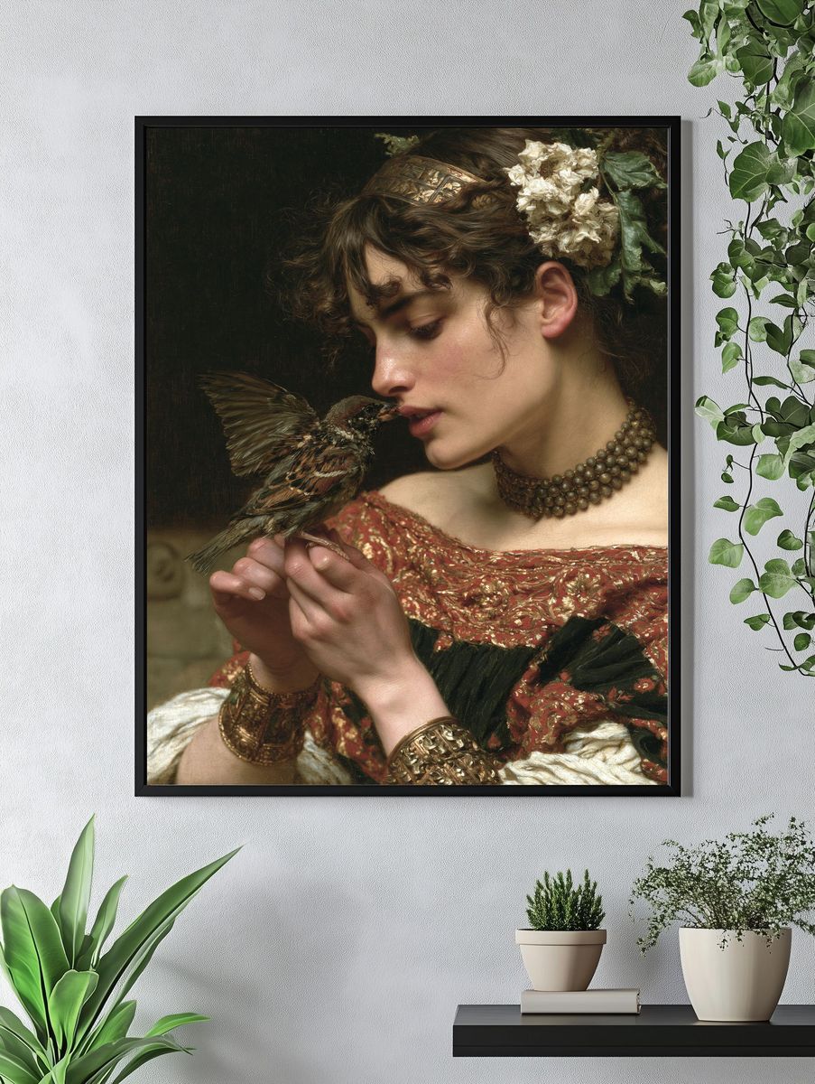 Woman with Sparrow Fine-Art Poster. — room view 4