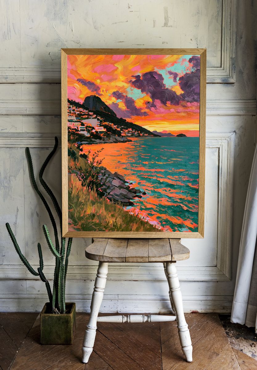 Coastal Sunset Oil Painting Poster. room preview